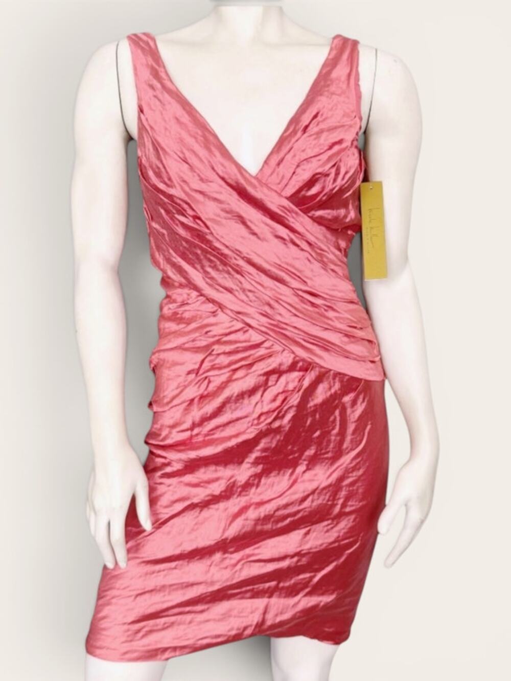Nicole Miller Metallic Pink Ruched Sheath Dress NWT Size 6